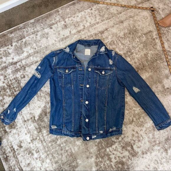Zara Trafaluc Denim jean Jacket Distressed factory Shredded and destroyed SZ SM - Picture 7 of 9